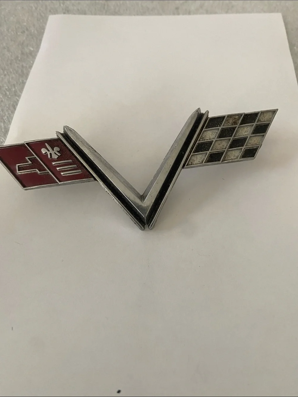 Vintage V-Shield Car Emblem Pin - Silver & Red